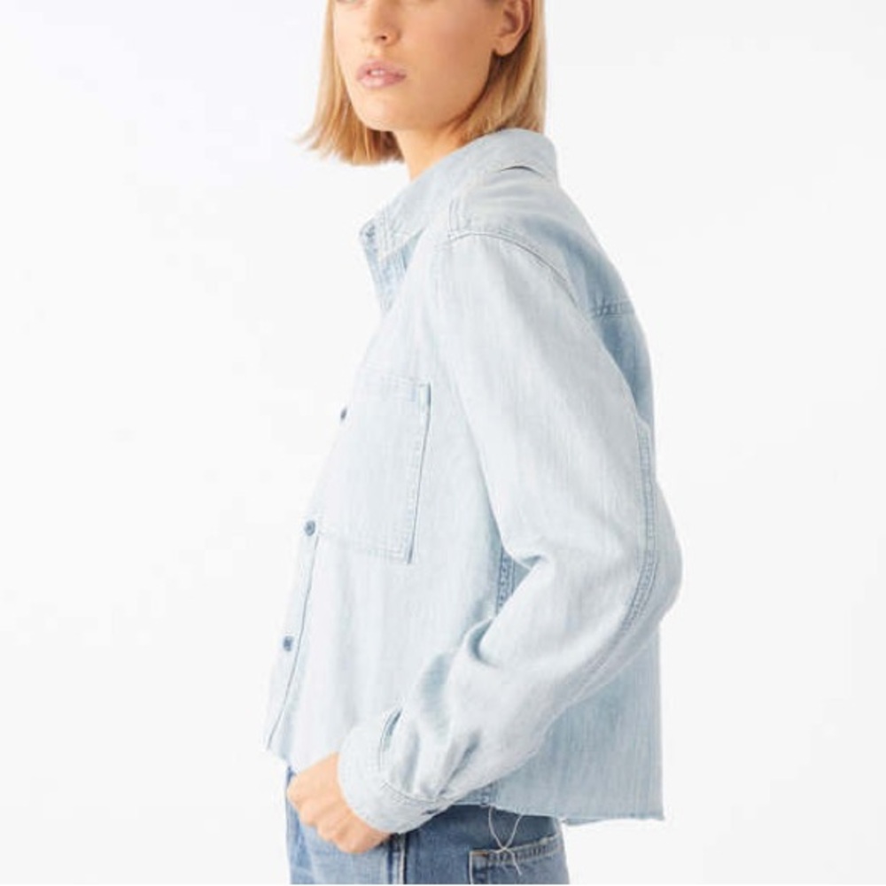 Amo Denim Ida Crop Shirt with a frayed hem Light Wash Womens size XSMALL - Picture 10 of 10